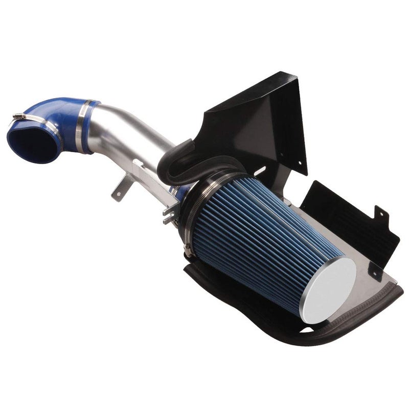 MOOSUN 4 inch Cold Air Intake Silver Tube + Heat Shield for 1999-2006 GMC/Chevy V8 4.8L/5.3L/6.0L Silverado 1500/2500/3500 Blue - Image 1